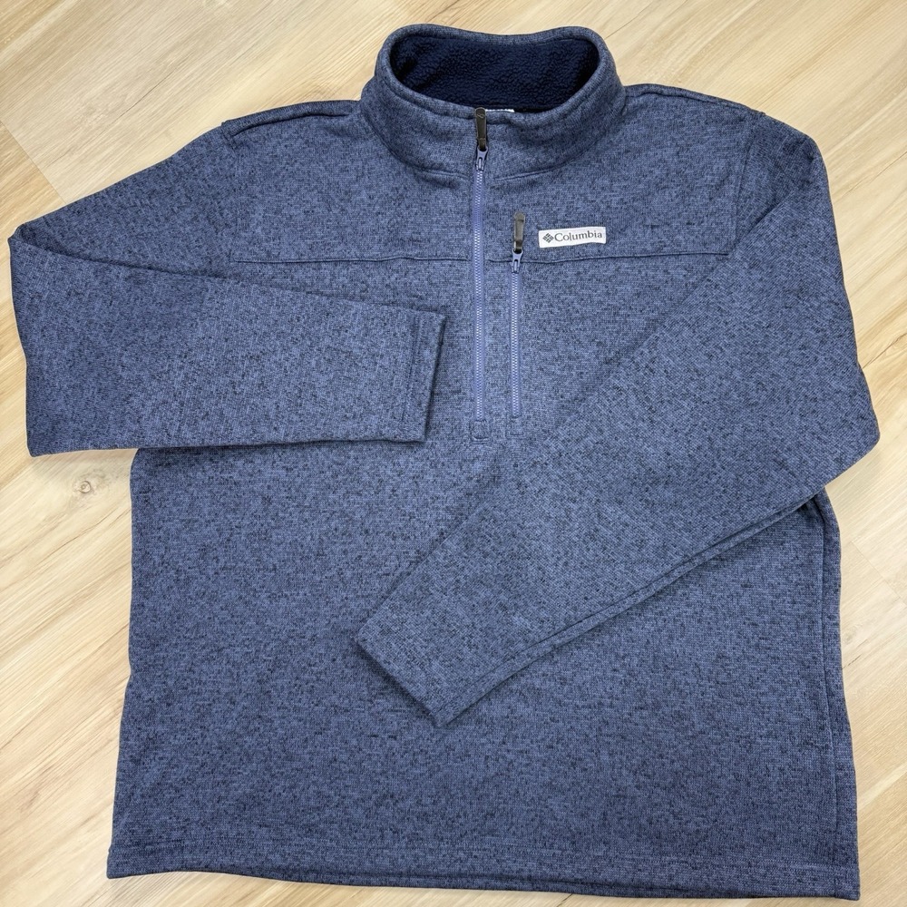Columbia Mock Neck 1/4 Zip Long Sleeve Blue Sweater Mens Embroidered Size XXL